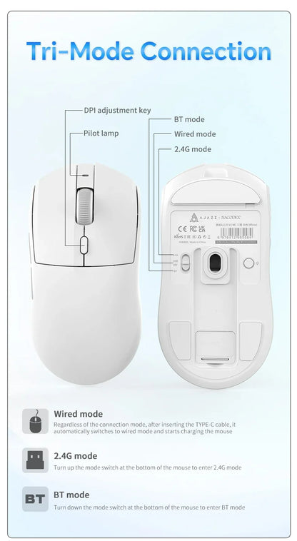 Безжична геймърска мишка AJAZZ AJ139 V2 MC/AJ139 PRO със сензор PAW3311/PAW3395, 12000DPI/26000DPI, 500mAh, Bluetooth мишка за PC