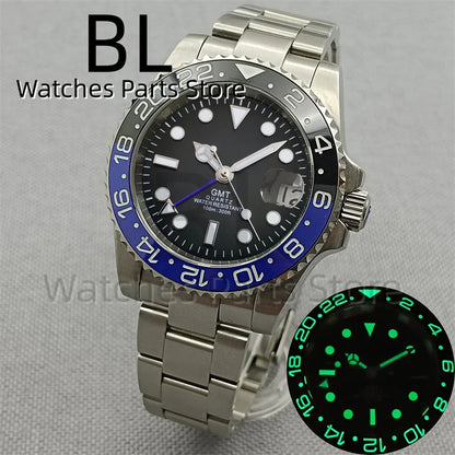 BLIGER 40mm 515 24H GMT Men's Watch Stainless Steel Clasp Luminous Quartz Movement Ceramic Bezel 10Bar Waterproof Sapphire Glass