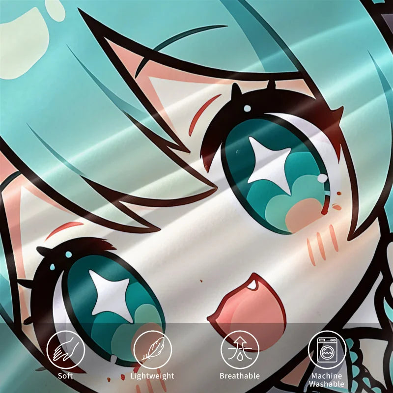 Komplet posteljnine Hatsune Miku v slogu chibi – simpatična anime posteljnina z vzglavniki za igralno sobo, dekoracija za otroško in najstniško spalnico, darilo za oboževalce