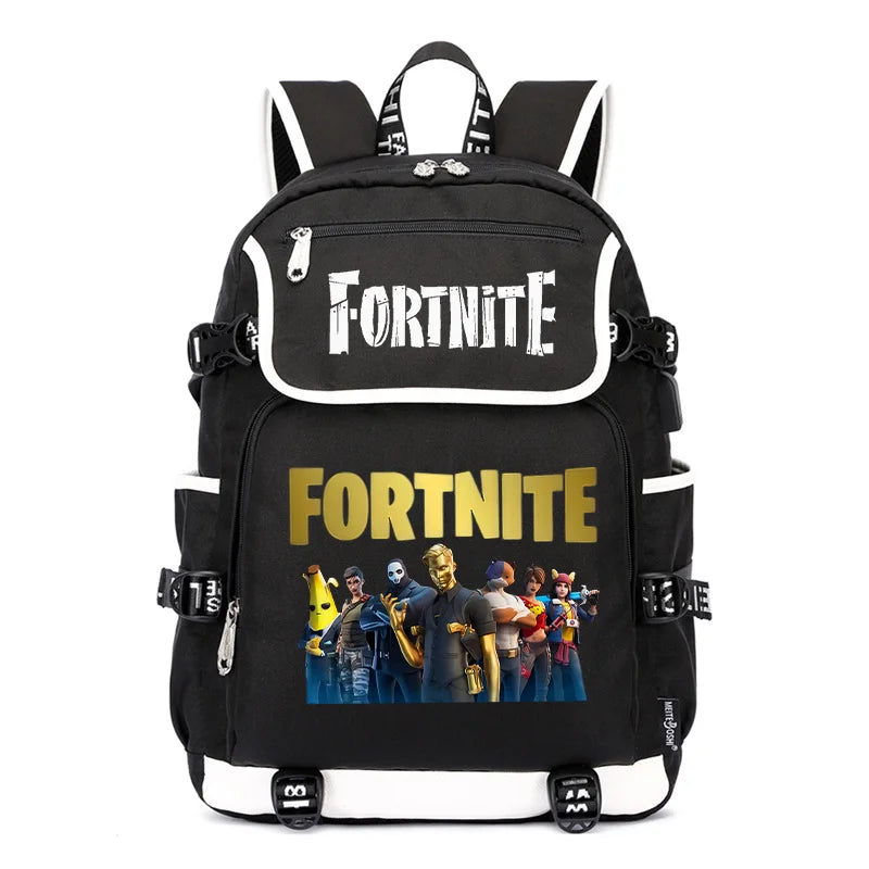 Fortnites Rucksack mit großem Fassungsvermögen, lässige Umhängetasche mit USB-Anschluss, Unisex-Anime-Schultasche für Schüler, neues stilvolles Schreibwaren-Geschenk
