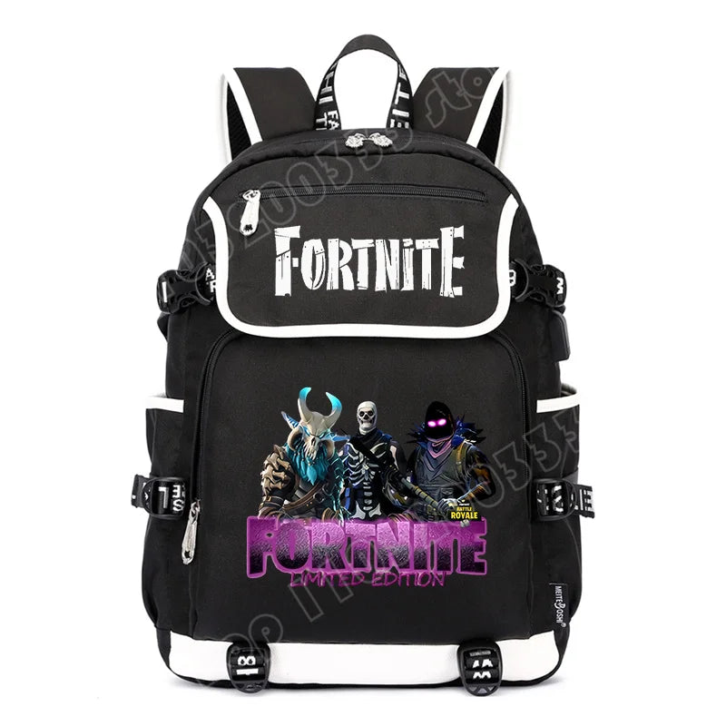 Fortnites Rucksack mit großem Fassungsvermögen, lässige Umhängetasche mit USB-Anschluss, Unisex-Anime-Schultasche für Schüler, neues stilvolles Schreibwaren-Geschenk