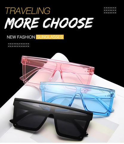 New Large-frame One-piece Sunglasses, European And American Fashionable Square Frame Sunglasses For Women, Colorful Glasses