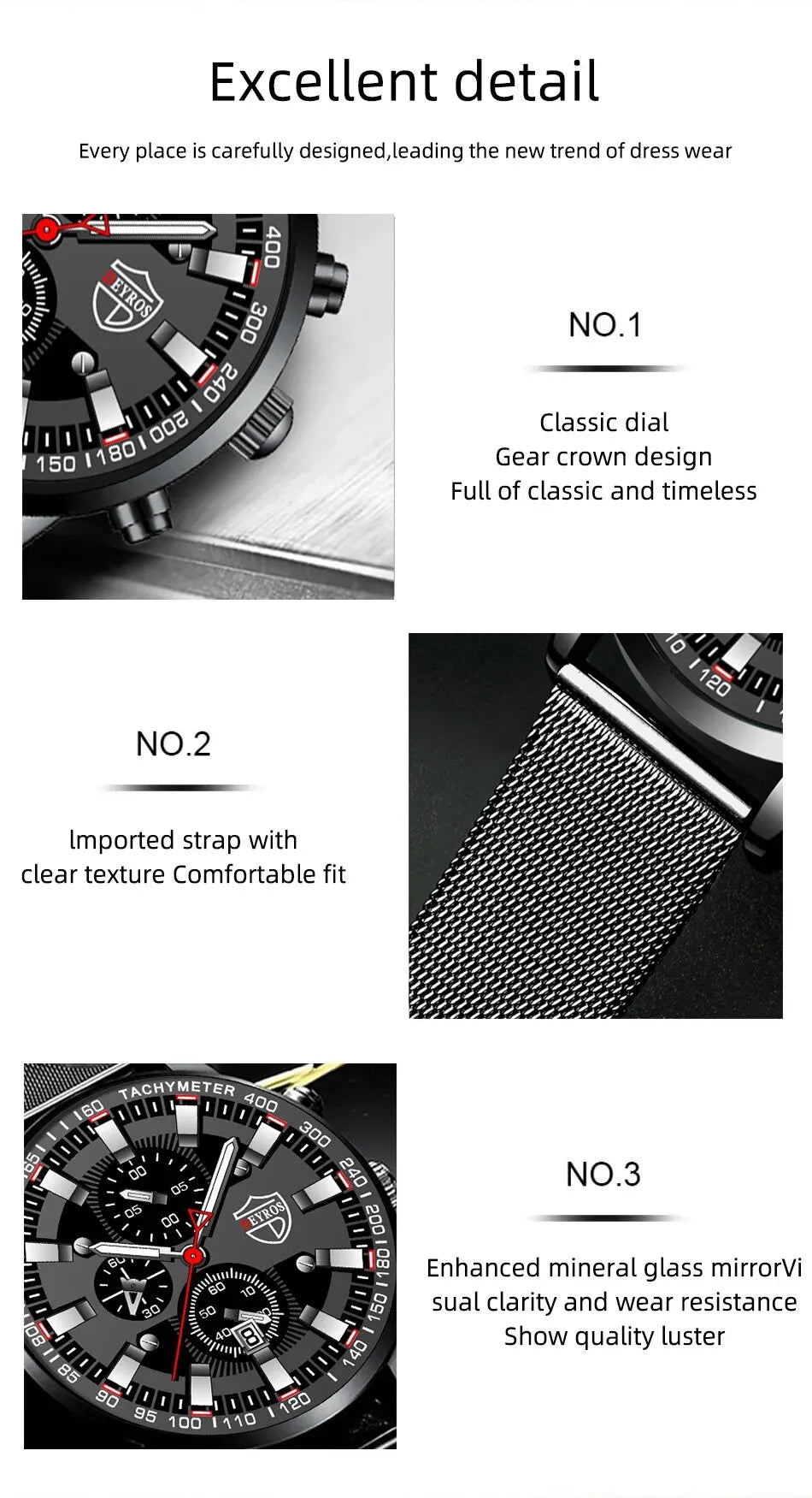 DEYROS Luxury Mens Business Quartz Wristwatch Calendar Fashion Men Casual Sports Watch for Men Gift