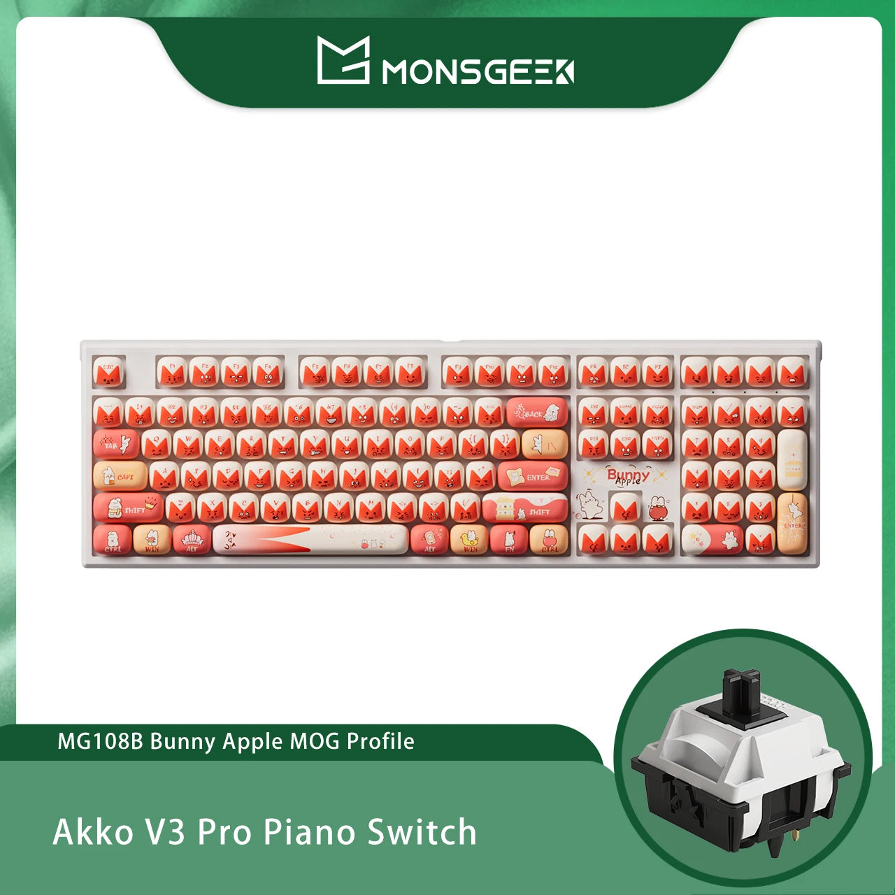Akko MonsGeek MG108B Bun Wonderland Wireless Mechanical Keyboard MOG Profile RGB 108 Keys Full Size Hot Swap USB / 2.4G / BT 5.0