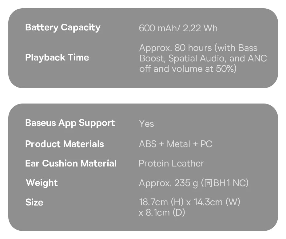 Baseus Bass EH10 NC Noise Cancelling Wireless Headphones Bluetooth 6.0 Over Ear Headset with 45dB ANC, 80H Battery, Hi-Res Audio & AI Calls