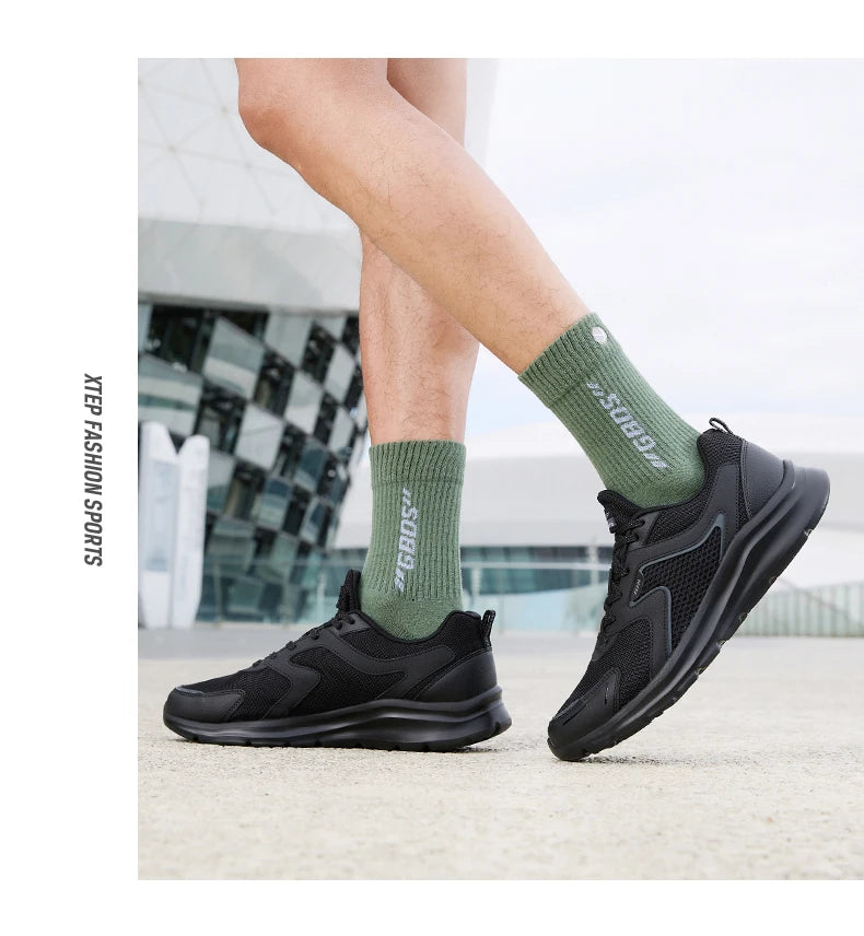 Zapatillas deportivas Xtep para hombre, de malla transpirable, para correr, para maratón de invierno, negras y blancas, zapatillas deportivas para hombre, 879119110110