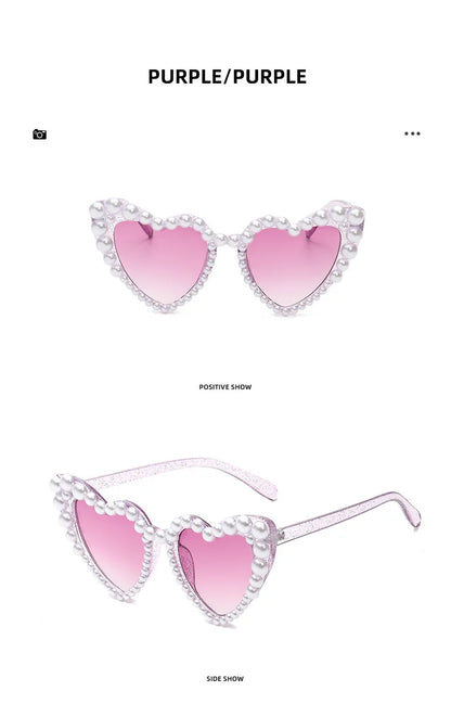New In Luxury Fine Shimmering Love Pearl Sun Glasses Women Heart Glasses Casual Bling Sunglasses Lentes De Sol Mujer