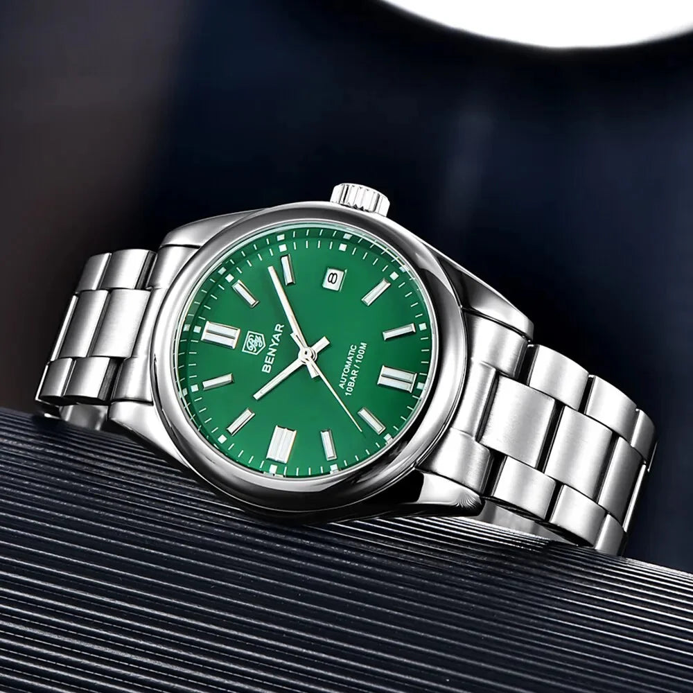 BENYAR 39mm Automatic Mechanical Watch Seagull Movt Men Stainless Steel 100M Waterproof Clock BWG-9 Luminous Reloj Hombre