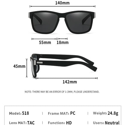 Black Polarized Square Sunglasses Men Women Fashion Classic Driving Shades for Outdoor Sports Cycling Travel Fishing Eyewears