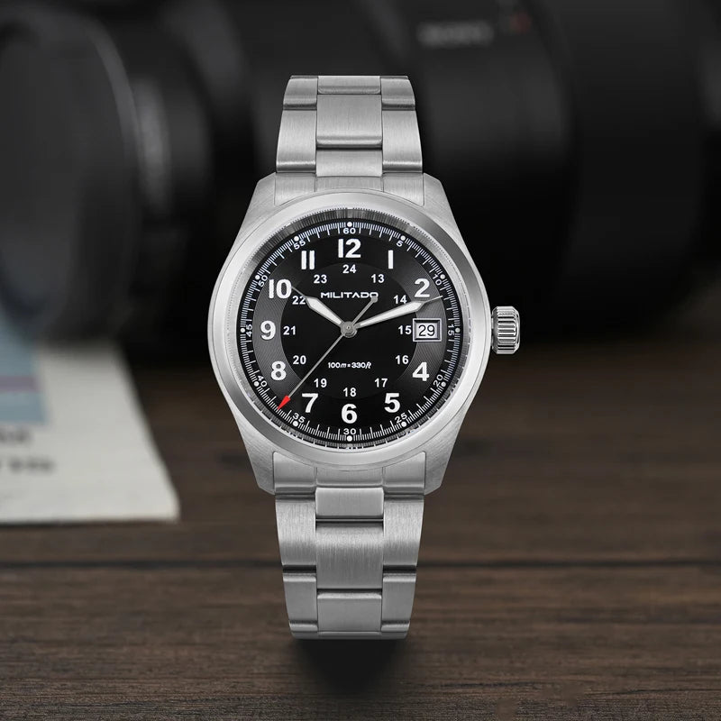 Militado ML08 Vintage Quartz Watch Ronda 515 Movement Ar Sapphire Mirror 38Mm Wrist Watch Date Super Luminous Waterproof Watches