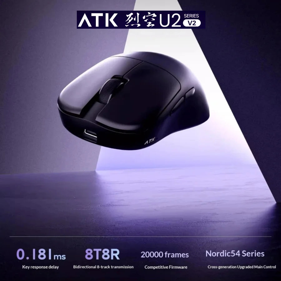 ATK U2 V2 Mini Ultimate Wireless Gaming Mouse, PAW3950 Ultra Sensor, 8KHz Polling Rate, Lightweight Tri-Mode Ergonomic Esports Mouse