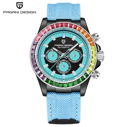 PAGANI DESIGN Luxury Men's Mechanical Watch 40mm Multifunctional timing watch Rainbow Bezel Sapphire Glass Men's Watches PD1732