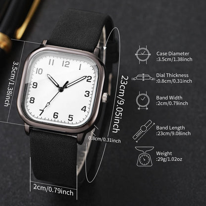 Fashion Square Arabic Men Business Watches Simple Leather Band Quartz Wristwatches Reloj Hombre（Without Box）