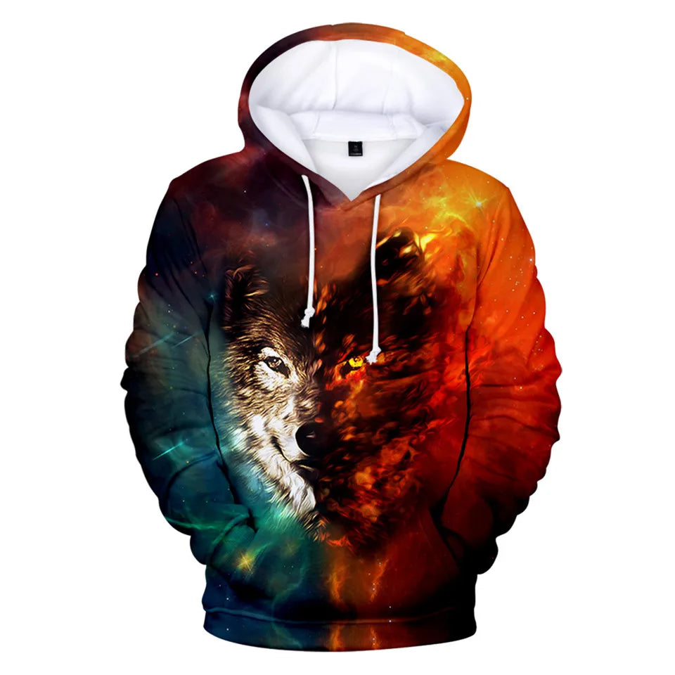 Cool Space Galaxy Wolf Hoodie Hoodies Men Bright Wolf Fashion Handsome Wolf Hoddies Spring Autumn Pullovers Sweatshirts Sweat