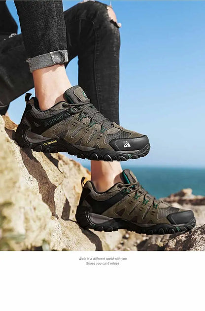 HIKEUP-Chaussures de randonnée en cuir suédé pour homme, baskets d'extérieur résistantes à l'usure, trekking, marche, chasse