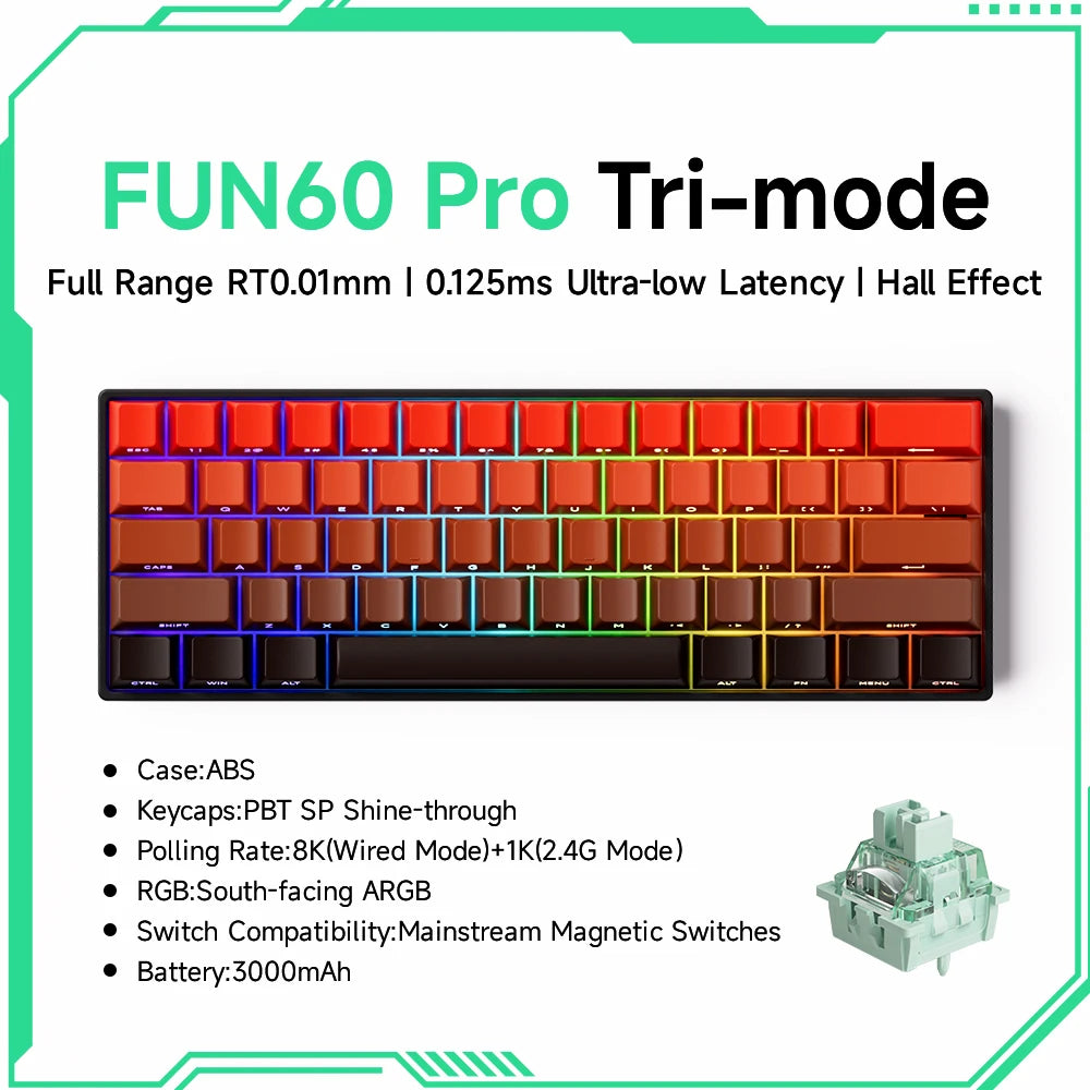 Akko MonsGeek FUN60 mechanische Tastatur mit Magnetschaltern, 60% Gaming-Tastatur, Rapid Trigger 0.01mm, 8K ARGB, HE/TMR Custom-Tastatur