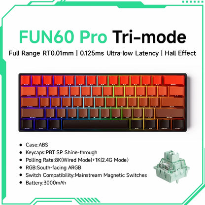 Akko MonsGeek FUN60 mechanische Tastatur mit Magnetschaltern, 60% Gaming-Tastatur, Rapid Trigger 0.01mm, 8K ARGB, HE/TMR Custom-Tastatur
