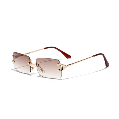 Ruiao 2026 rimless sunglasses UV400 fashion square metal glasses for men women designer man's brand sun shades for outdoor