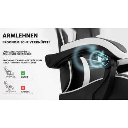 Ergonomic Computer Gaming Chair with Waist Support, Breathable PU Leather Office Chair, Seat Height and Backrest Adjustable