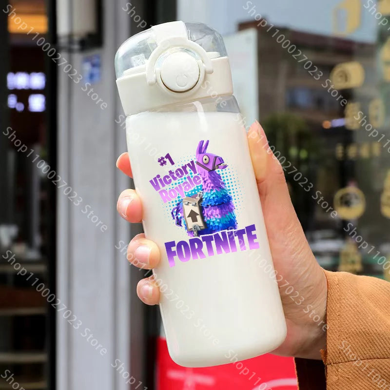 Vaso con pajita Fortnite de 400ML y 18CM para adultos, niños y niñas, vaso de agua bonito de dibujos animados para estudiantes, botella de agua resistente a caídas, regalo portátil