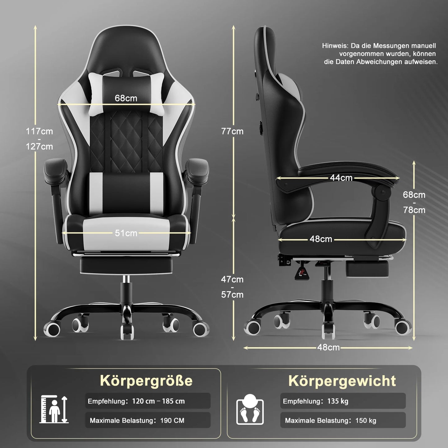 Devoko Height Adjustable Massage Gaming chair Ergonomic Design with Lumbar Support Headrest Swivel chair