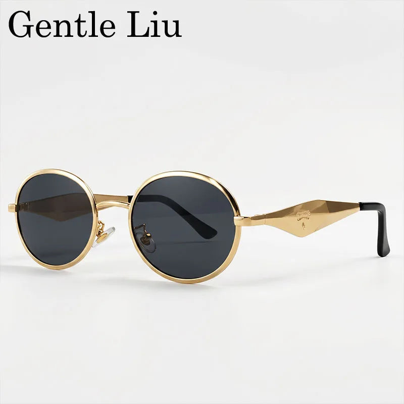 Metal Frame Round Punk Photochromic Sunglasses Women 2026 Luxury Brand Designer Steampunk Oval Sun Glasses Outdoor Eyewear Shade