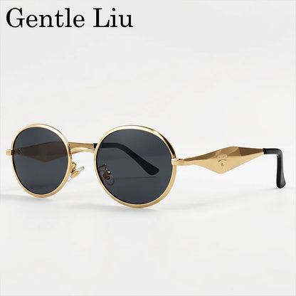 Metal Frame Round Punk Photochromic Sunglasses Women 2026 Luxury Brand Designer Steampunk Oval Sun Glasses Outdoor Eyewear Shade