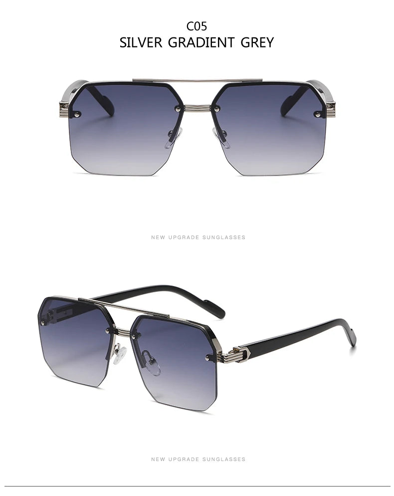 Men's Metal Sunglasses Square Half Frame Rice Nails Casual Trend Personality Retro Fashion Outdoor Sports Eyeglasses