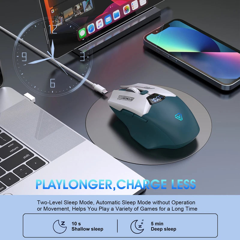 Ασύρματο ποντίκι Bluetooth διπλής λειτουργίας με έξυπνη οθόνη, αθόρυβη φόρτιση, για γραφείο, gaming και tablet, φορητό και καθολικής συμβατότητας