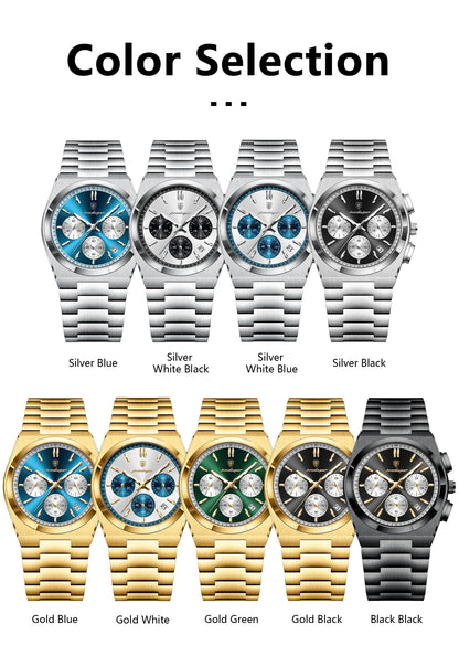 POEDAGAR Luxury Men's Watch Chronograph Date Stainless Steel Casual Man Clock Waterproof Luminous Fashion Quartz Watches For Men