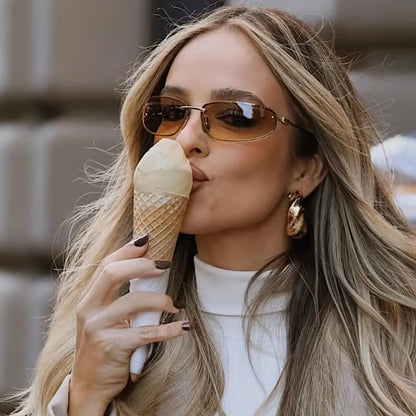Oval Frameless Y2K Luxury Sunglasses Brand Design High-end Styling Punk Sunglasses Outdoor Retro Personality Sunglasses Women