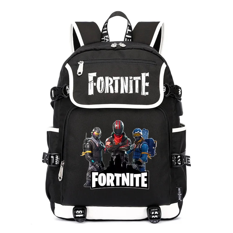 Fortnites Rucksack mit großem Fassungsvermögen, lässige Umhängetasche mit USB-Anschluss, Unisex-Anime-Schultasche für Schüler, neues stilvolles Schreibwaren-Geschenk