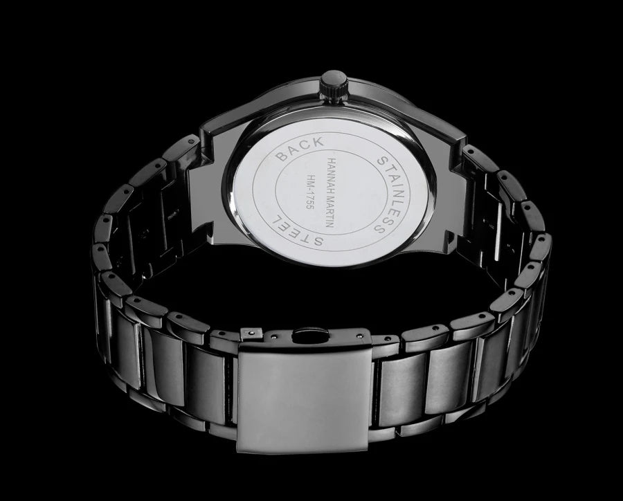 Hannah Martin herenhorloge, roestvrijstalen kast, quartz uurwerk, wijzerplaat van 41 mm, zakelijke stijl, met kalenderweergave (imitatie)