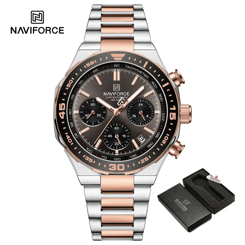 NAVIFORCE Men's Watches Quartz Fashion Business Classic Water Resistant Stainless Steel Strap WristWatch New Male Clock in 2024