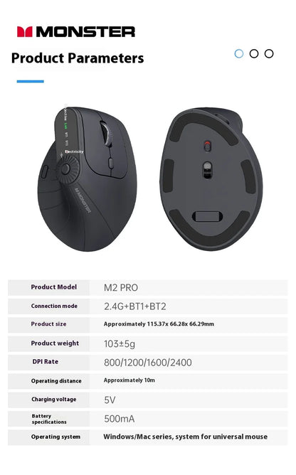Monster M2 PRO MAX Gaming Mouse Rechargeable Dual Mode DPI Lightweight Custom & Comfortable Ergonomic Wireless Mouse Sensitive