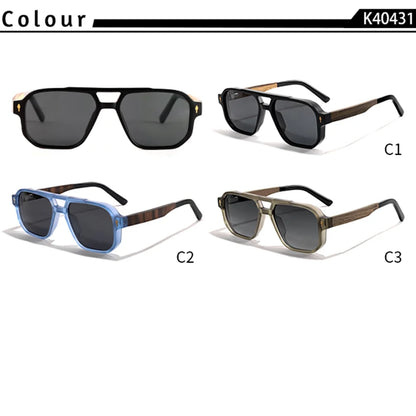 CATERSIDE Fashion Men Polarized Sunglasses Retro Luxury Brand Design Solid Wood Temple Sun Glasses Women Driving Party Glasses