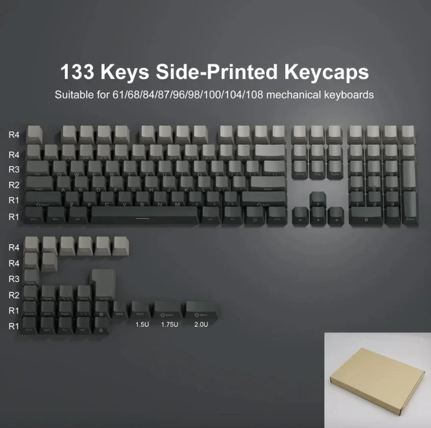 New 133 Key Gradient Gray PBT Double Shot Keycap Side Print Shine Through Backlit Keycaps For Cherry Gamer Mechanical Keyboard