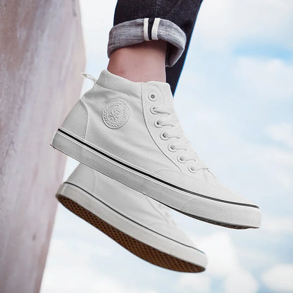 Pánské vysoké plátěné tenisky, nazouvací, šněrovací, ležérní, celočerné, základní skateové boty pro studenty, s plochou podrážkou, pohodlné sportovní boty