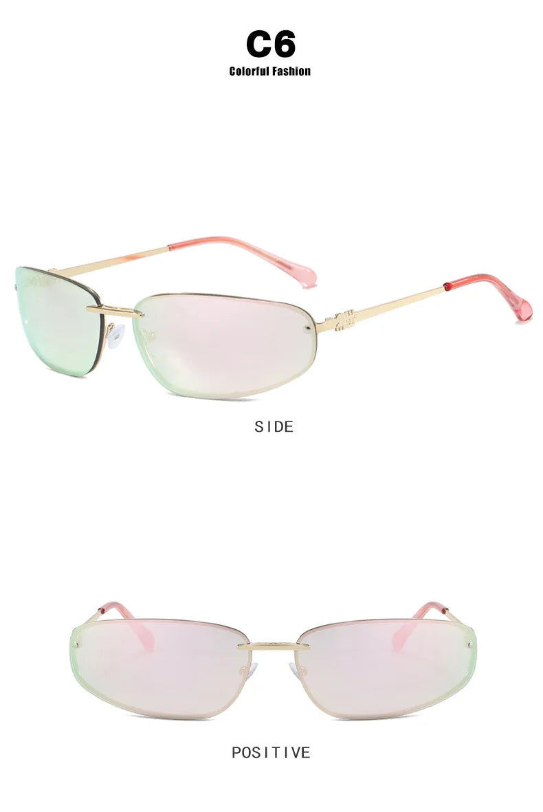 Oval Frameless Y2K Luxury Sunglasses Brand Design High-end Styling Punk Sunglasses Outdoor Retro Personality Sunglasses Women