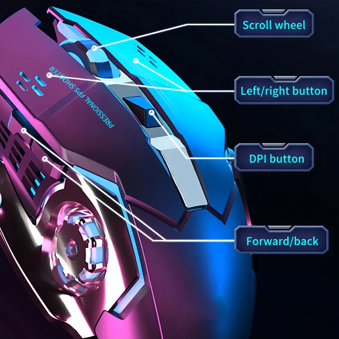 Dobíjecí bezdrátová herní myš – tichá Bluetooth/USB, RGB podsvícení, e-sport pro PC
