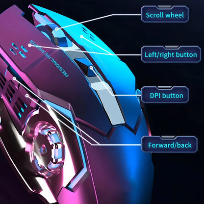 Dobíjecí bezdrátová herní myš – tichá Bluetooth/USB, RGB podsvícení, e-sport pro PC