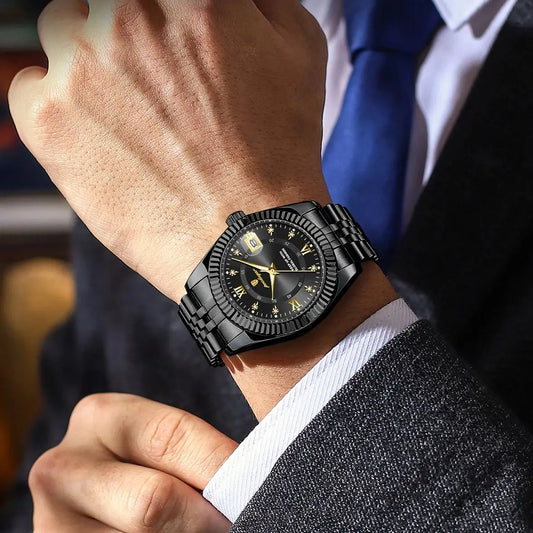 POEDAGAR men’s watch – Luxury model, water-resistant, stainless steel, with luminescent display, military style, date function, quartz movement, ideal for work or professional occasions.