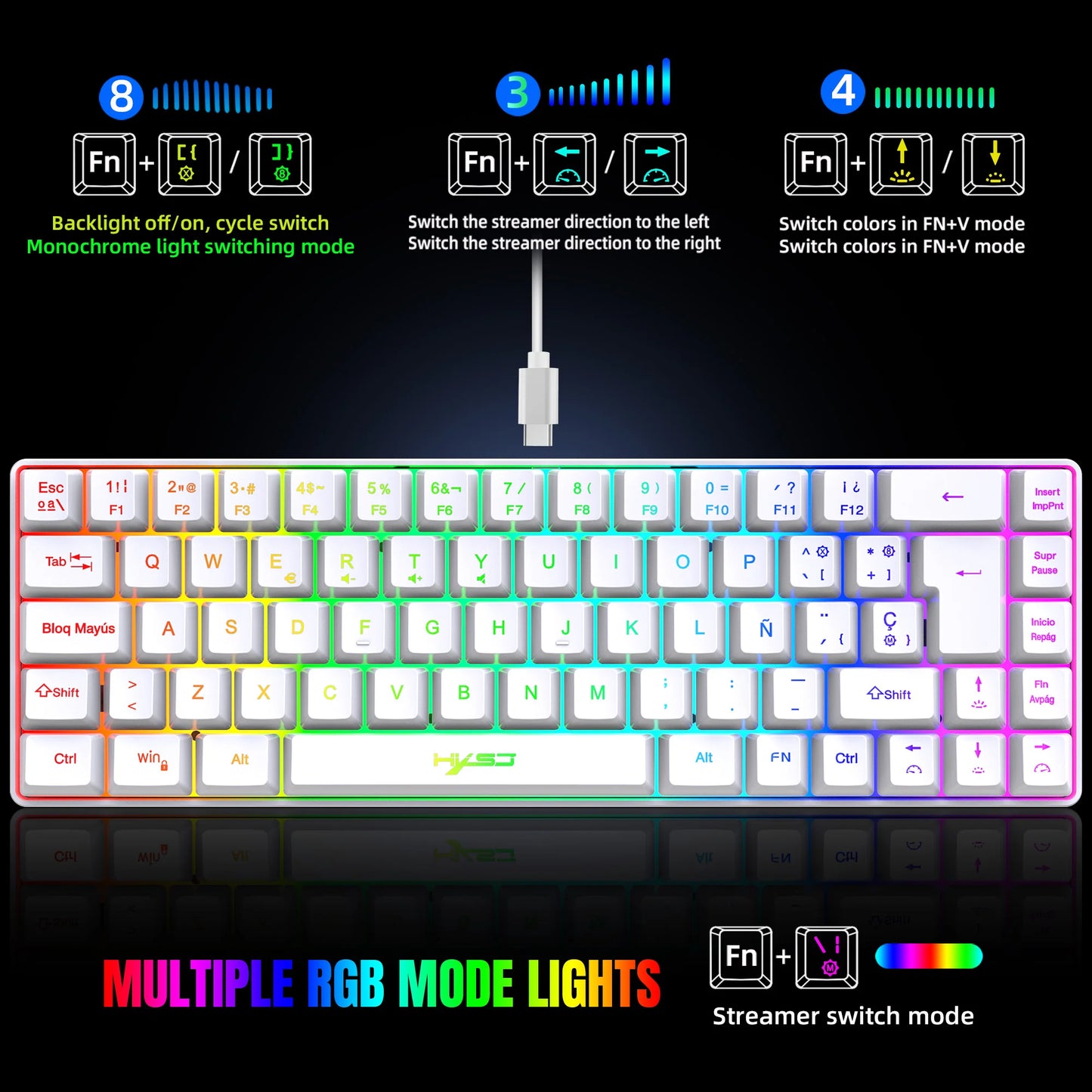 Offerta imperdibile! Tastiera gaming cablata spagnola a 69 tasti con retroilluminazione RGB, design compatto 68%, un accessorio indispensabile per professionisti e gamer