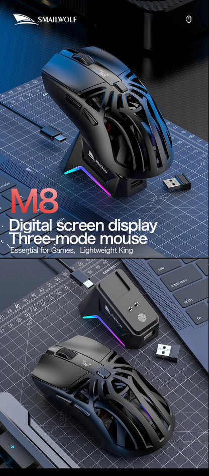 SMAILWOLF M8 Wireless Bluetooth Tri-Mode Mouse Lightweight PAW3311 Gaming RGB Magnetic Charging 12000dpi Gaming Mouse