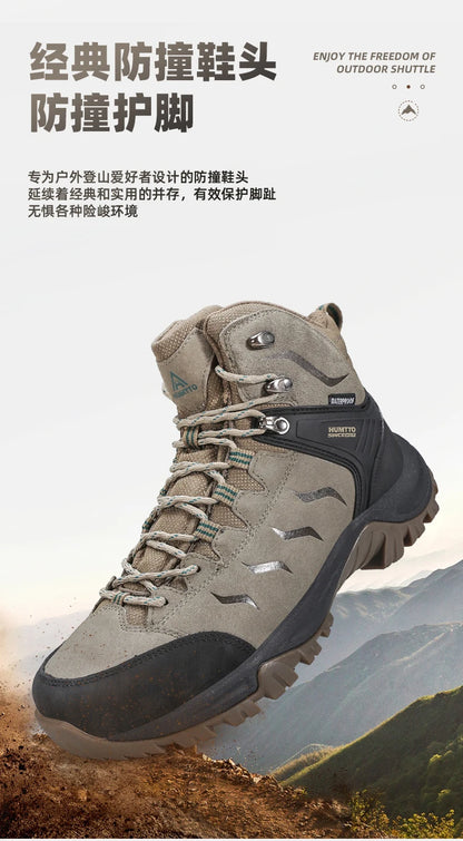 Zapatos de senderismo HUMTTO, botas de caza impermeables para hombre, botas tácticas de combate para desierto hasta el tobillo, botas de trekking para hombre y mujer, zapatillas cálidas de cuero