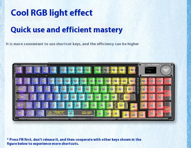 AULA F98PRO Wireless Mechanical Keyboard Transparent Keycaps RGB Backlit Custom 2.4G Hot Swappable Gaming Keyboard With Screem