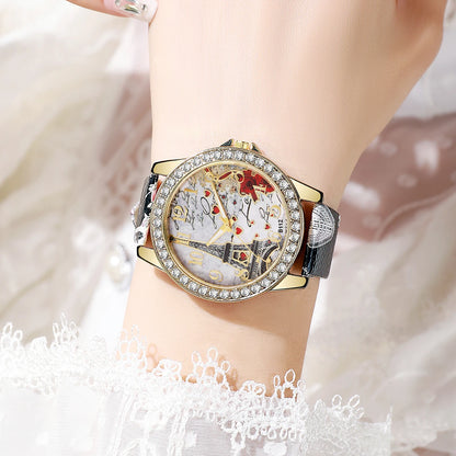 Fashion Flowers Women Watches Ladies Leather Strap Analog Quartz Watch Reloj Mujer Girls Clock Gift