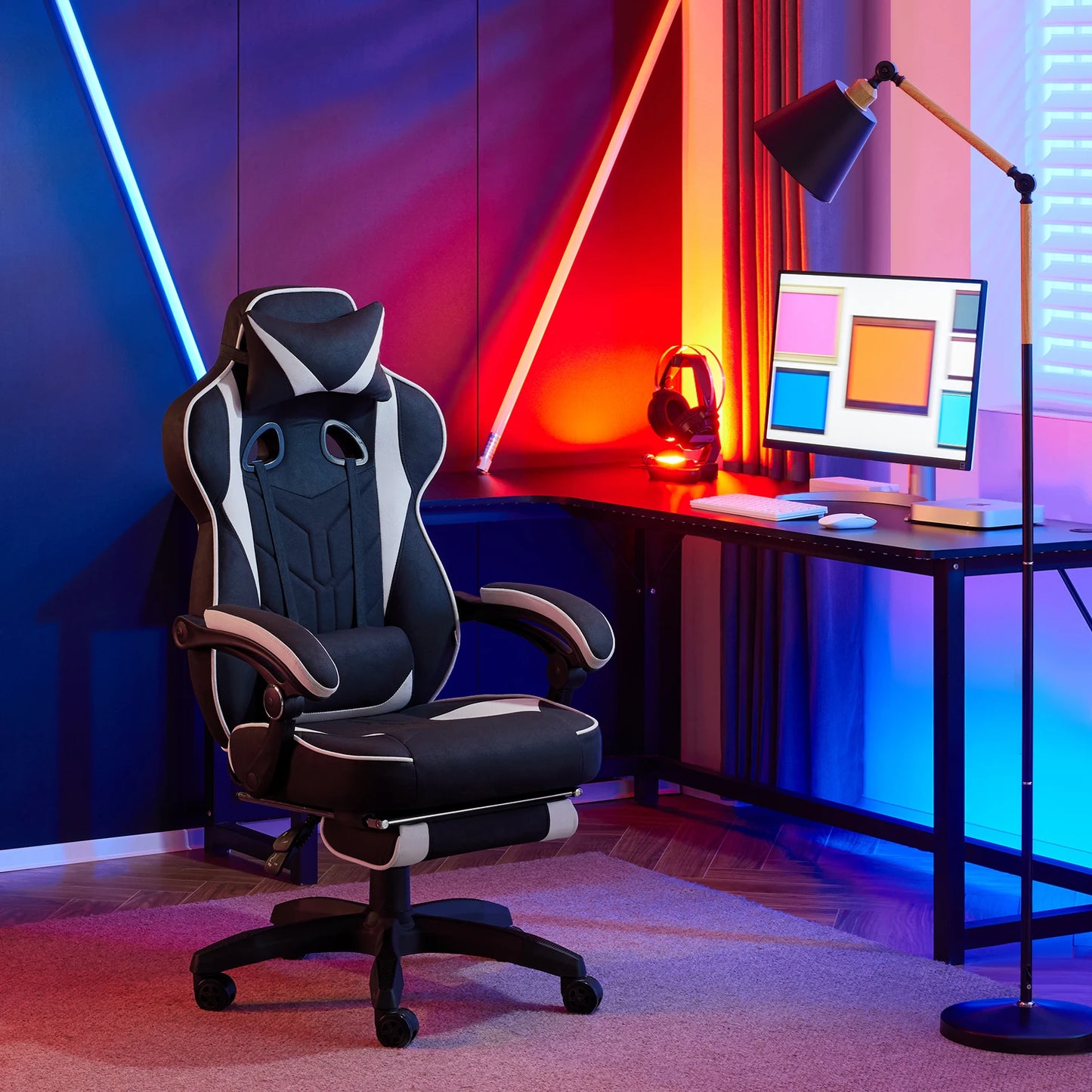 WOLTU Ergonomic Gamer Computer Chair Executive Office Chair Breathable Gaming Chair with Lumbar Cushion Headrest Footrest