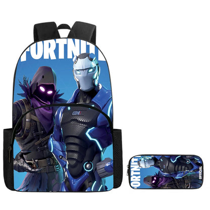 Fortnite 2-Piece Set Backpack with Front Pocket Pencil Case Large Capacity Cartoon Schoolbag Kids Boys Girls Gift Ages 5-8