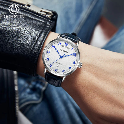 OCHSTIN Day Date Gents Watches 2025 Gift for Men Automatic Mechanical Business Wristwatches 40mm Analog Male Clock Leather Strap